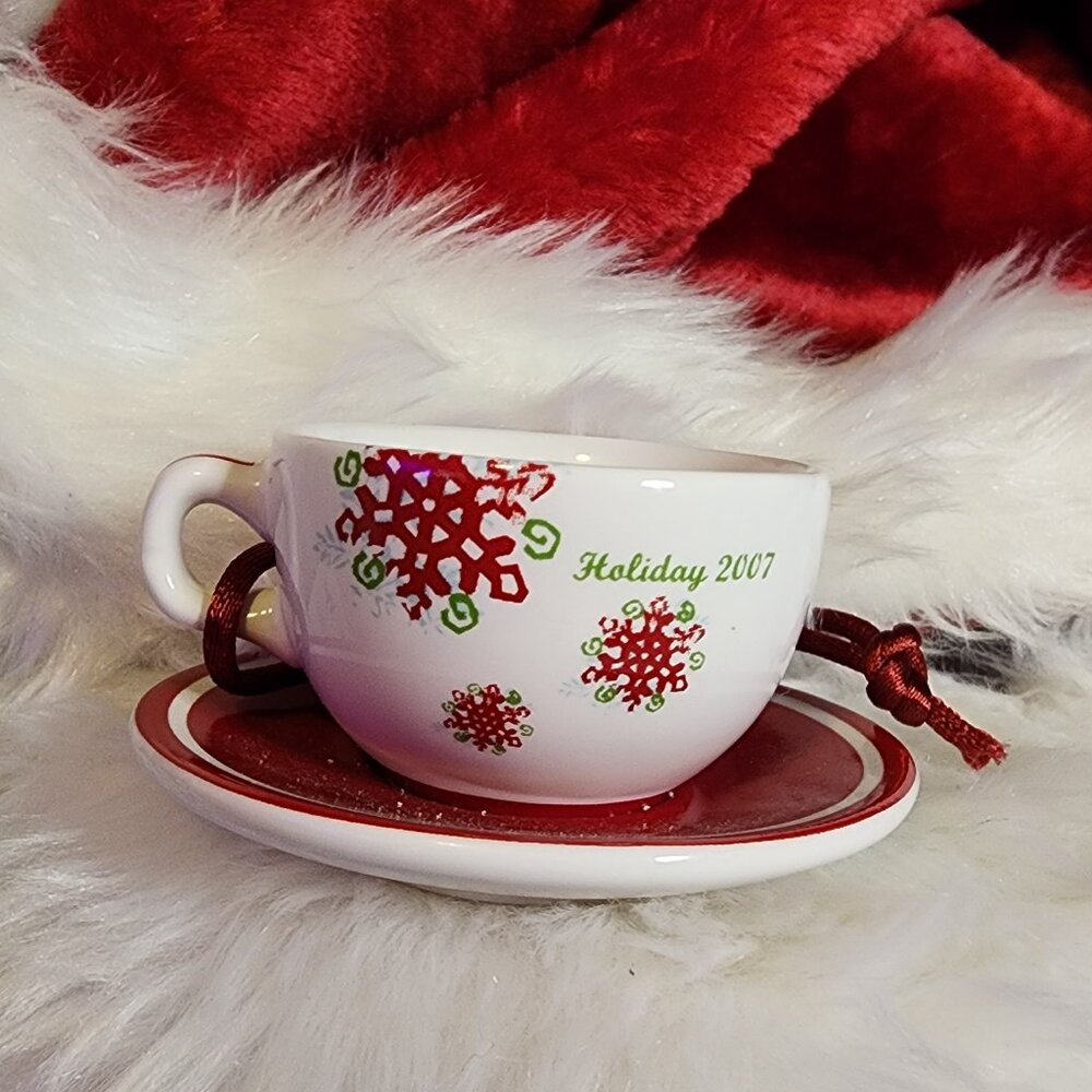 2007 Starbucks Christmas Holiday Ornament Ceramic Tea Cup